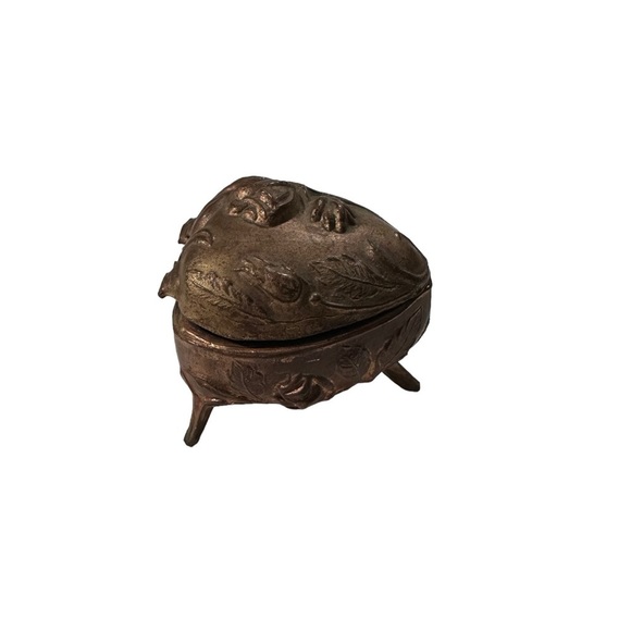 Antique Deco Brass USA Made Ring Display Casket Trinket Box on Pedestals 3x3x3” - Picture 9 of 16